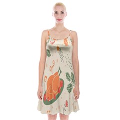 Happy Thanksgiving Chicken Bird Flower Floral Pumpkin Sunflower Spaghetti Strap Velvet Dress by Mariart