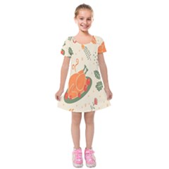 Happy Thanksgiving Chicken Bird Flower Floral Pumpkin Sunflower Kids  Short Sleeve Velvet Dress