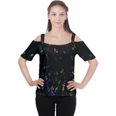 Colorful Music Notes Rainbow Cutout Shoulder Tee