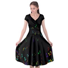 Colorful Music Notes Rainbow Cap Sleeve Wrap Front Dress