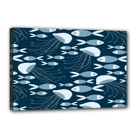 Jellyfish Fish Cartoon Sea Seaworld Canvas 18  X 12 