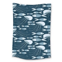 Jellyfish Fish Cartoon Sea Seaworld Large Tapestry