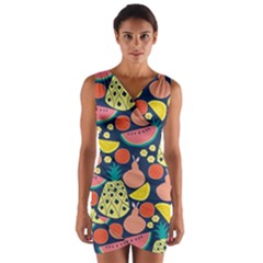 Fruit Pineapple Watermelon Orange Tomato Fruits Wrap Front Bodycon Dress by Mariart