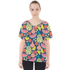 Fruit Pineapple Watermelon Orange Tomato Fruits V-neck Dolman Drape Top by Mariart