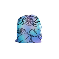 Lotus Flower Wall Purple Blue Drawstring Pouches (small)  by Mariart