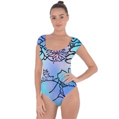 Lotus Flower Wall Purple Blue Short Sleeve Leotard 