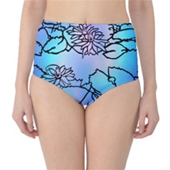 Lotus Flower Wall Purple Blue High-waist Bikini Bottoms