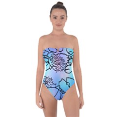 Lotus Flower Wall Purple Blue Tie Back One Piece Swimsuit by Mariart