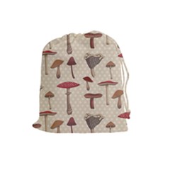 Mushroom Madness Red Grey Brown Polka Dots Drawstring Pouches (large)  by Mariart