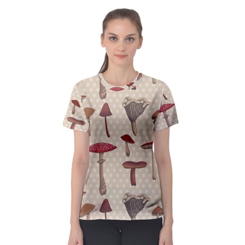 Mushroom Madness Red Grey Brown Polka Dots Women s Sport Mesh Tee by Mariart