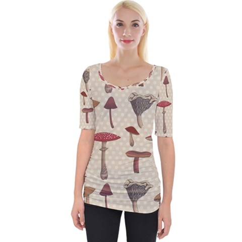 Mushroom Madness Red Grey Brown Polka Dots Wide Neckline Tee by Mariart