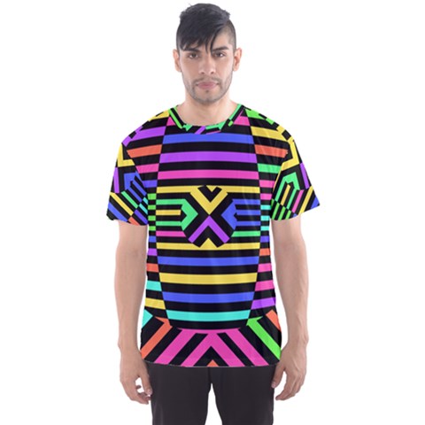 Optical Illusion Line Wave Chevron Rainbow Colorfull Men s Sports Mesh Tee by Mariart