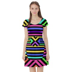 Optical Illusion Line Wave Chevron Rainbow Colorfull Short Sleeve Skater Dress by Mariart