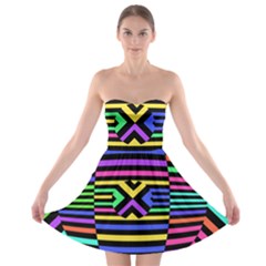 Optical Illusion Line Wave Chevron Rainbow Colorfull Strapless Bra Top Dress