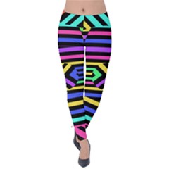 Optical Illusion Line Wave Chevron Rainbow Colorfull Velvet Leggings