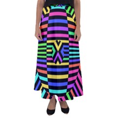 Optical Illusion Line Wave Chevron Rainbow Colorfull Flared Maxi Skirt