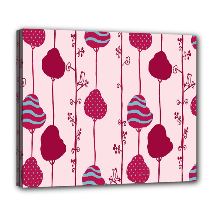 Original Tree Bird Leaf Flower Floral Pink Wave Chevron Blue Polka Dots Deluxe Canvas 24  x 20  