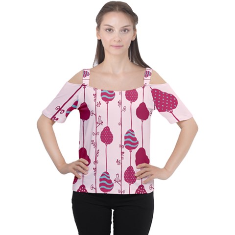 Original Tree Bird Leaf Flower Floral Pink Wave Chevron Blue Polka Dots Cutout Shoulder Tee by Mariart