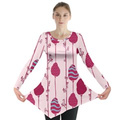 Original Tree Bird Leaf Flower Floral Pink Wave Chevron Blue Polka Dots Long Sleeve Tunic 