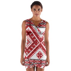 Model Traditional Draperie Line Red White Triangle Wrap Front Bodycon Dress