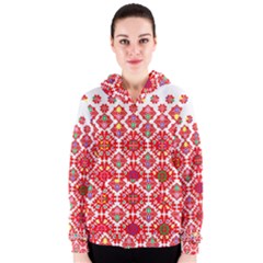 Plaid Red Star Flower Floral Fabric Women s Zipper Hoodie