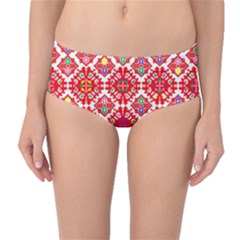 Plaid Red Star Flower Floral Fabric Mid-waist Bikini Bottoms