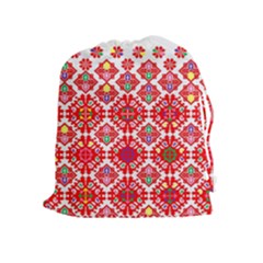 Plaid Red Star Flower Floral Fabric Drawstring Pouches (extra Large) by Mariart