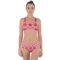 Plaid Red Star Flower Floral Fabric Criss Cross Bikini Set by Mariart