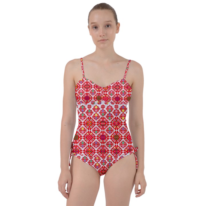 Plaid Red Star Flower Floral Fabric Sweetheart Tankini Set