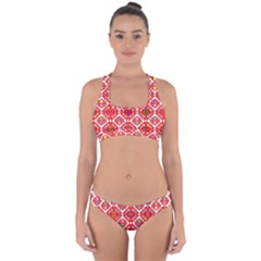 Plaid Red Star Flower Floral Fabric Cross Back Hipster Bikini Set by Mariart