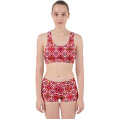 Plaid Red Star Flower Floral Fabric Work It Out Sports Bra Set