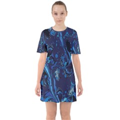 Pattern Butterfly Blue Stone Sixties Short Sleeve Mini Dress by Mariart