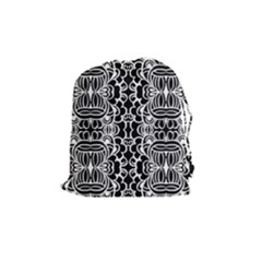 Psychedelic Pattern Flower Black Drawstring Pouches (medium) 