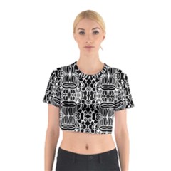 Psychedelic Pattern Flower Black Cotton Crop Top