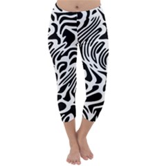 Psychedelic Zebra Black White Line Capri Winter Leggings 