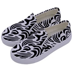 Psychedelic Zebra Black White Line Kids  Canvas Slip Ons