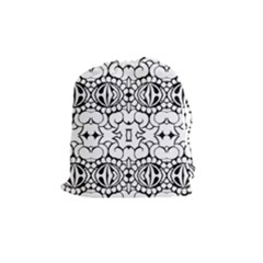 Psychedelic Pattern Flower Crown Black Flower Drawstring Pouches (medium) 