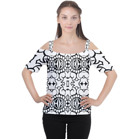 Psychedelic Pattern Flower Crown Black Flower Cutout Shoulder Tee by Mariart