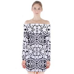 Psychedelic Pattern Flower Crown Black Flower Long Sleeve Off Shoulder Dress by Mariart