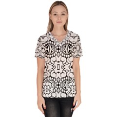 Psychedelic Pattern Flower Crown Black Flower Scrub Top by Mariart