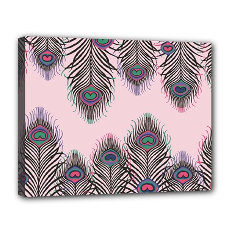 Peacock Feather Pattern Pink Love Heart Canvas 14  X 11  by Mariart