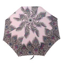 Peacock Feather Pattern Pink Love Heart Folding Umbrellas by Mariart