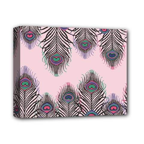 Peacock Feather Pattern Pink Love Heart Deluxe Canvas 14  X 11  by Mariart