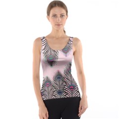 Peacock Feather Pattern Pink Love Heart Tank Top