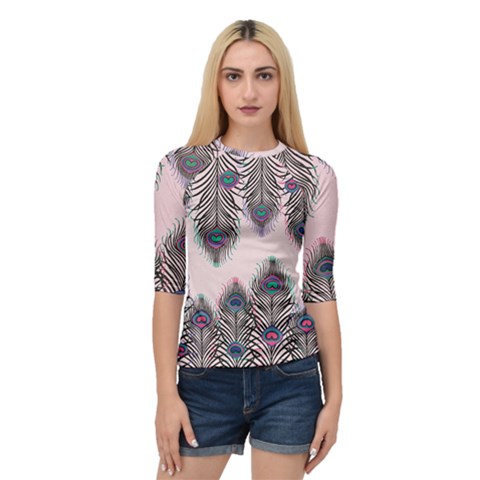 Peacock Feather Pattern Pink Love Heart Quarter Sleeve Raglan Tee by Mariart