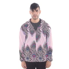 Peacock Feather Pattern Pink Love Heart Hooded Wind Breaker (men) by Mariart