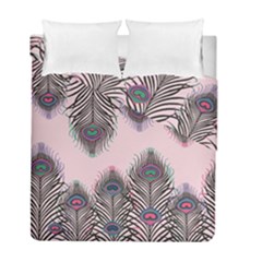 Peacock Feather Pattern Pink Love Heart Duvet Cover Double Side (full/ Double Size)