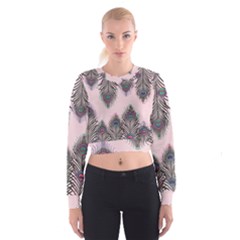 Peacock Feather Pattern Pink Love Heart Cropped Sweatshirt