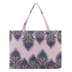 Peacock Feather Pattern Pink Love Heart Medium Tote Bag