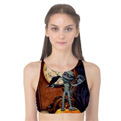 Funny Mummy With Skulls, Crow And Pumpkin Tank Bikini Top by FantasyWorld7